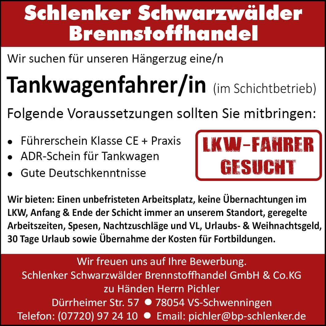 Stellenanzeige Tankwagenfahrer